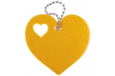 Подвеска светоотражающая пластиковая с цепочкой Сердце в сердце, желтый, 5см