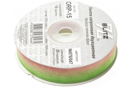 Лента капроновая BLITZ двухцветная зеленый/розовый(076/047), 15мм, 1м