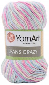 Пряжа YarnArt Jeans CRAZY белый-розовый-голубой меланж (7205), 55%хлопок/45%акрил, 160м, 50г