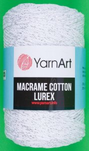Пряжа YarnArt Macrame cotton lurex белый-серебро (720), 75%хлопок/13%полиэстер/12%металлик, 205м, 250г