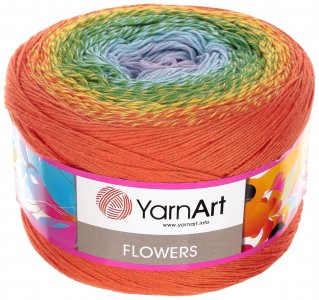 Пряжа YarnArt Flowers оранж-желтый-зеленый-голубой-сиреневый(255), 55%хлопок/45%акрил, 1000м, 250г