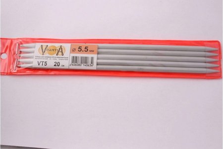Спицы для вязания 5-ти комплектные VISANTIA металлические с покрытием, d5,5мм, 20см