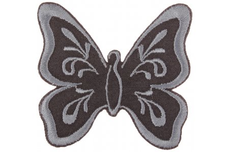Термоаппликация Бабочка, светло-серый на черном, 8*8см