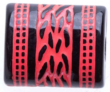 Бусины пластиковые АСТРА цилиндрические, оригинальный орнамент, черно-красный (008), 12*10мм, 25г