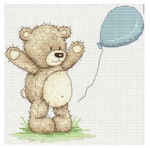Набор для вышивания крестом Luca-s Медвежонок Бруно и воздушный шарик, 15,5*15см