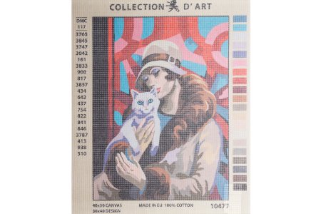 Канва с рисунком COLLECTION D*ART Дама с котом, 40*30см
