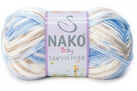 Пряжа Nako Bambino Marvel petit белый,бежевый,голубой(81141), 75%акрил/25%шерсть, 130м, 50г