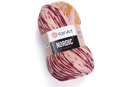 Пряжа Yarnart Nordic белый-оранжевый-вишневый (667), 20%шерсть/80%акрил, 510м, 150г
