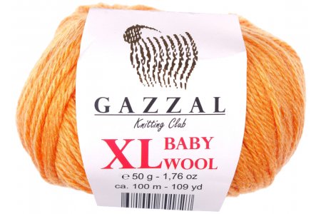 Пряжа Gazzal Baby Wool XL оранжевый (837), 40%шерсть мериноса/20%кашемирПА/40%акрил, 100м, 50г