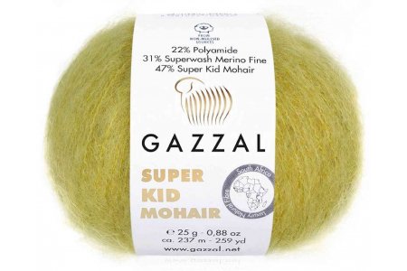 Пряжа Gazzal Super Kid Mohair горчица (64405), 31%меринос/47%супер кид мохер/22%полиамид, 237м, 25г
