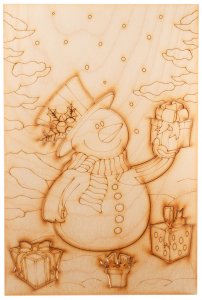 Заготовка для декорирования деревянная Снеговик раскраска-трафарет, 24*16см