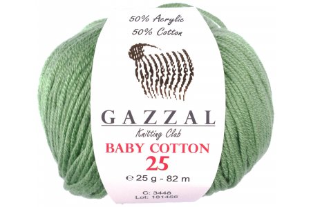 Пряжа Gazzal Baby Cotton 25 фисташковый (3448), 50%хлопок/50%акрил, 82м, 25г