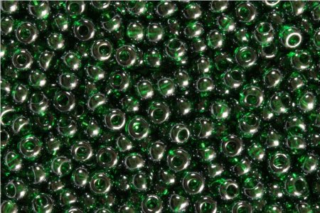 Бисер чешский круглый PRECIOSA 10/0 прозрачный/цветной со стальным напылением темно-зеленый (56060), 50г
