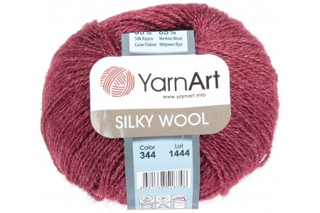 Пряжа Yarnart Silky wool вишня (344), 65%шерсть мериноса/35%искусственный шелк, 190м, 25г