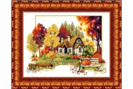 Набор для вышивания крестом Каролинка Осенний домик, 32*47см