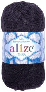 Пряжа Alize Miss черный (60), 100% мерсеризованный хлопок, 280м, 50г