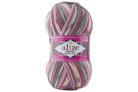 Пряжа Alize Superwash comfort socks кремовый-розовый-серый (7707), 75%шерсть/25%полиамид, 420м, 100г
