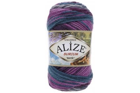 Пряжа Alize Burcum Batik темно-бирюзовый-бордовый-лиловый-серый (3366), 100%акрил, 210м, 100г