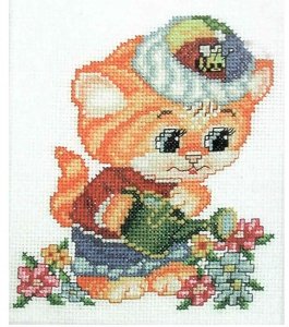 Набор для вышивания крестом РТО котенок и цветы, 14*15см