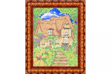 Ткань с рисунком для вышивки бисером КАРОЛИНКА Лесной домик, 19*25см