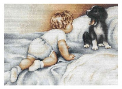 Набор для вышивания крестом Luca-s Мальчик с собакой, 38*28см