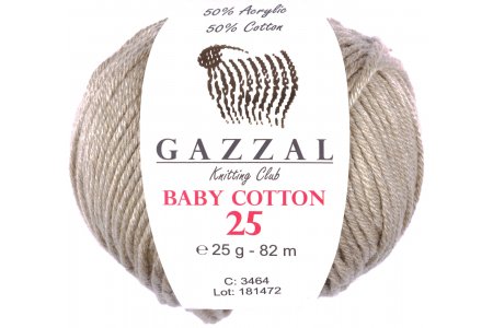 Пряжа Gazzal Baby Cotton 25 суровый лен (3464), 50%хлопок/50%акрил, 82м, 25г