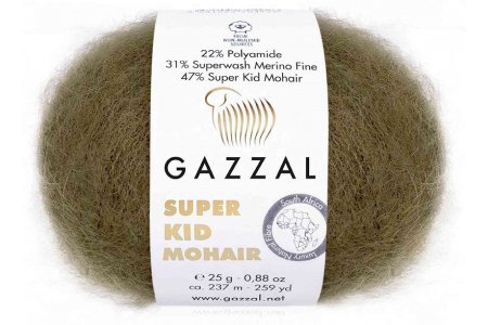 Пряжа Gazzal Super Kid Mohair коричнево-зеленый (64403), 31%меринос/47%супер кид мохер/22%полиамид, 237м, 25г