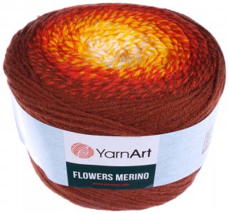Пряжа Yarnart Flowers Merino коричневый-оранжевый-желтый (530), 25%шерсть/75%акрил, 590м, 225г