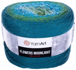 Пряжа YarnArt Flowers Moonlight морская волна-зеленый-бирюза (3256), 53%хлопок/43%акрил/4%металлик, 1000м, 260г