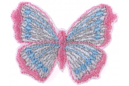 Термоаппликация Бабочка серебро, розовый/бирюза (415), 41*30мм