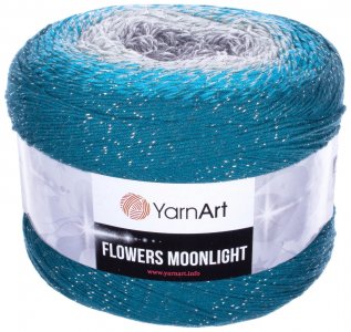 Пряжа YarnArt Flowers Moonlight морская волна-бирюза-серый (3289), 53%хлопок/43%акрил/4%металлик, 1000м, 260г
