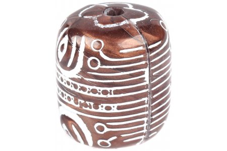 Бусина пластиковая Африка цилиндр с орнаментом, коричневый/белый, 18мм