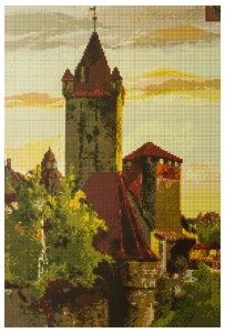 Схема для вышивки крестом цветная, Замок с красными крышами, 30*42см