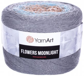 Пряжа YarnArt Flowers Moonlight светло-серый-голубой-песочный-белый (3268), 53%хлопок/43%акрил/4%металлик, 1000м, 260г