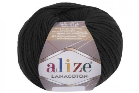 Пряжа Alize Lanacoton черный (60), 26%шерсть/26%хлопок/48%акрил, 160м, 50г