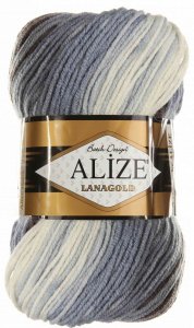 Пряжа Alize Lanagold Batik черно-серо-белый (1601), 51%акрил/49%шерсть, 240м, 100г