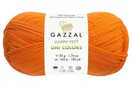 Пряжа Gazzal Happy feet Uni Colors оранжевый (3571), 75%мериносовая шерсть/25%полиамид, 165м, 50г