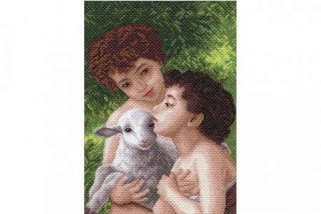 Канва с рисунком для вышивки крестом МАТРЕНИН ПОСАД Дети и овечка, 27*39см