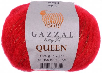 Пряжа Gazzal Queen красный (7212), 15%шерсть/35%полиэстер/15%металлик/35%акрил, 100м, 50г