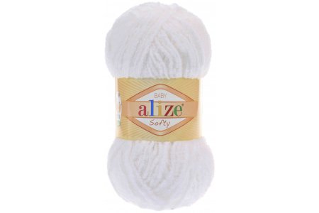 Пряжа Alize Softy белый (55), 100%микрополиэстер, 115м, 50г