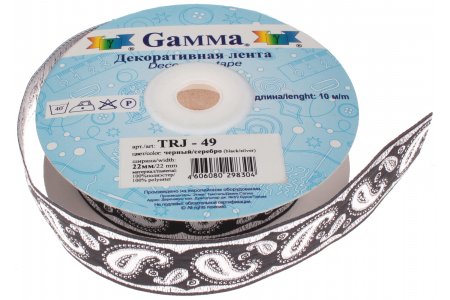 Лента жаккардовая GAMMA черный/серебро, 16мм, 1м