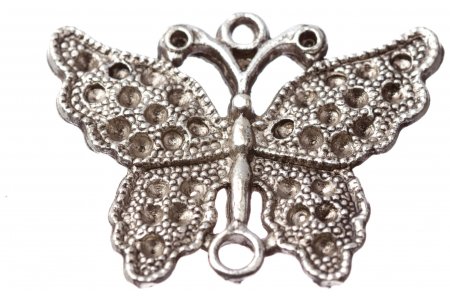 Подвеска Бабочка с колечком, металлическая, античное серебро, 30*25мм