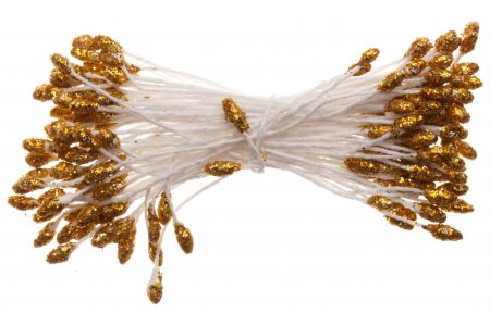 Тычинки для искусственных цветов FIORICO под золото пыльник-2мм,длина-50мм