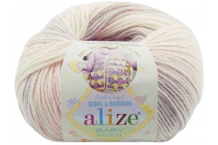 Пряжа Alize Baby Wool Batik белый-розовый-сиреневый (6554), 40%шерсть/20%бамбук/40%акрил, 175м, 50г