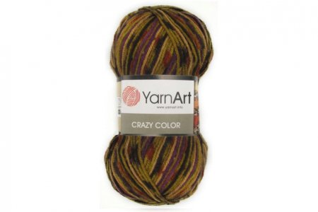 Пряжа Yarnart Crazy Color бежевый-горчица-коричневый-фуксия (155), 75%акрил/25%шерсть, 260м, 100г
