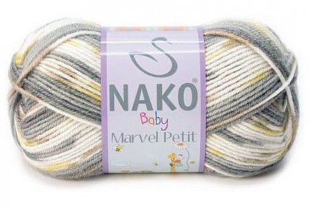 Пряжа Nako Bambino Marvel petit белый,желтый,серый(81132), 75%акрил/25%шерсть, 130м, 50г