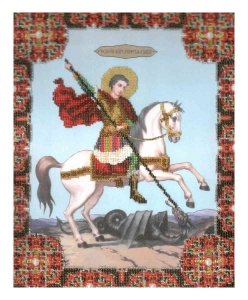 Набор для вышивания бисером ЧАРИВНА МИТЬ Икона великомученика Георгия Победоносца, с нанесенным рисунком, 27,4*34,2см