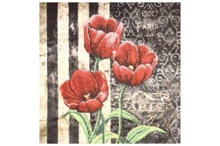 Набор для вышивки бисером на искусственном шелке ОВЕН Красные тюльпаны, 30*30см