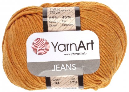 Пряжа YarnArt Jeans горчица (84), 55%хлопок/45%акрил, 160м, 50г