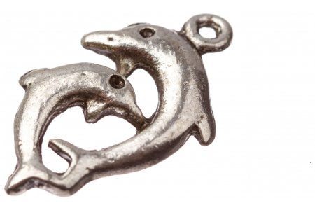 Подвеска металлическая Дельфин с колечком, античное серебро, 22*13мм